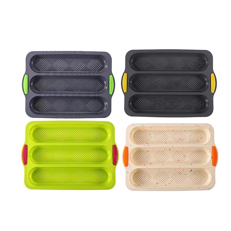 Colorful 3 Slots Silicone Baguette Pan French Bread Tray