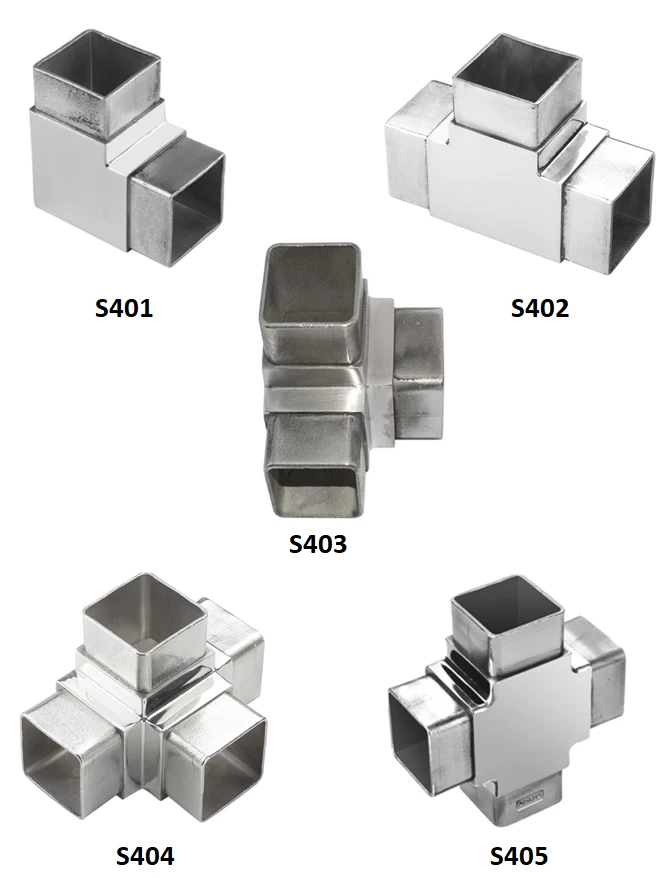 30mm/40mm 3 Way Square Tube Connectors 3-Way Flush Elbow Stainless Steel Handrail Elbow Fittings