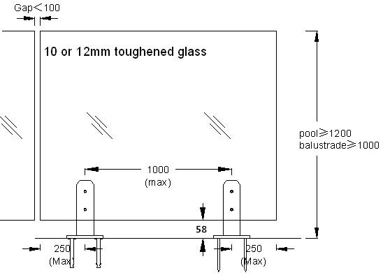 316 stainless steel glass spigot with double function base plate for Concrete or Timber decking