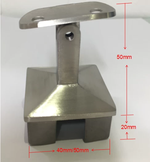 Adjustable Brushed Stainless Hand Railing Bracket with Optional Radius Adaptor Plate Mounting on Square Balustrade Tube