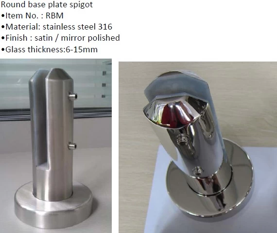 Certified Australian Standard stainless spigot for frameless glass railing used with 1/2 inch glass