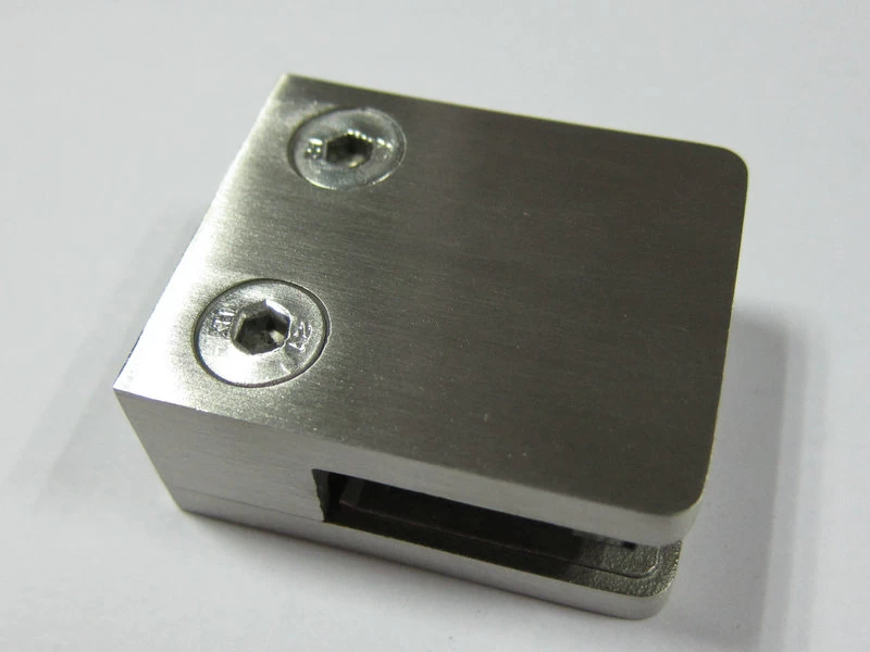 Flat back square glass clamp on stainless steel post