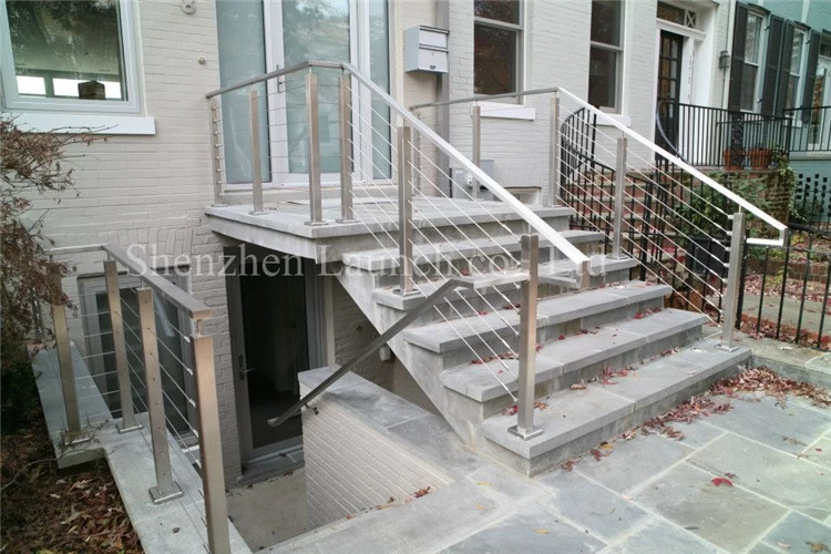 Outdoor stairway brushed 316 stainless steel cable railing design