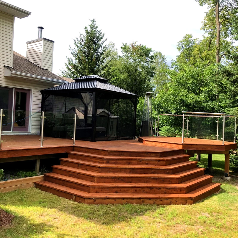 Outdoor wood deck stainless steel 316  glass balustrade