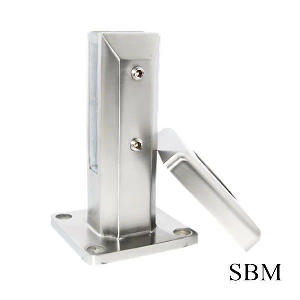 SBM stainless steel square glass spigot with base plate on the floor