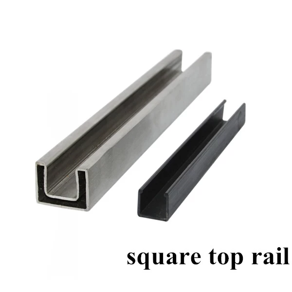 Square top slot handrail for frameless glass fencing