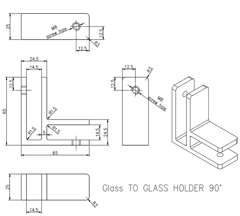 Stainless steel Inox 90 degree glass to glass clamp bracket holder for frameless glass railing