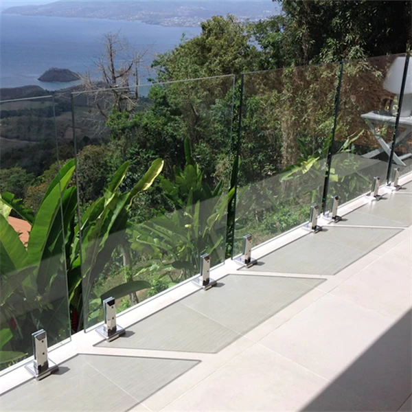 frameless glass fence glass balustrade with polished ss 316 square base plate spigots