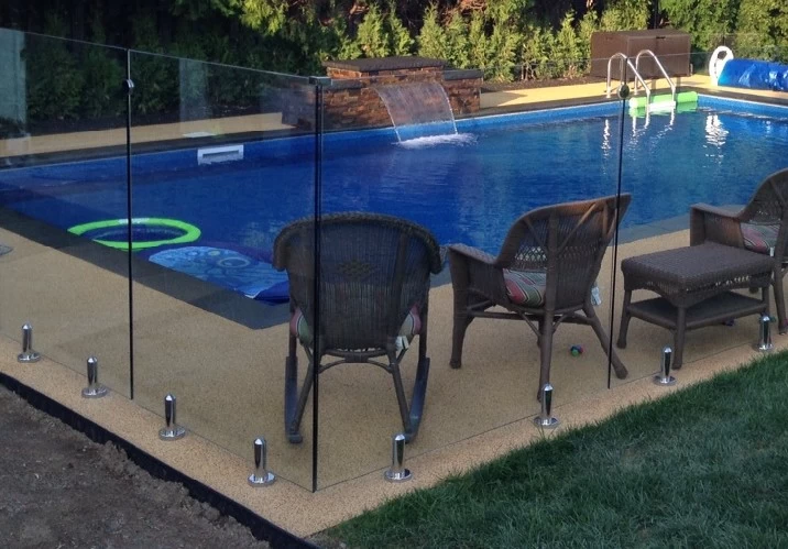 frameless mini post glass pool fence spigot exterior deck railing