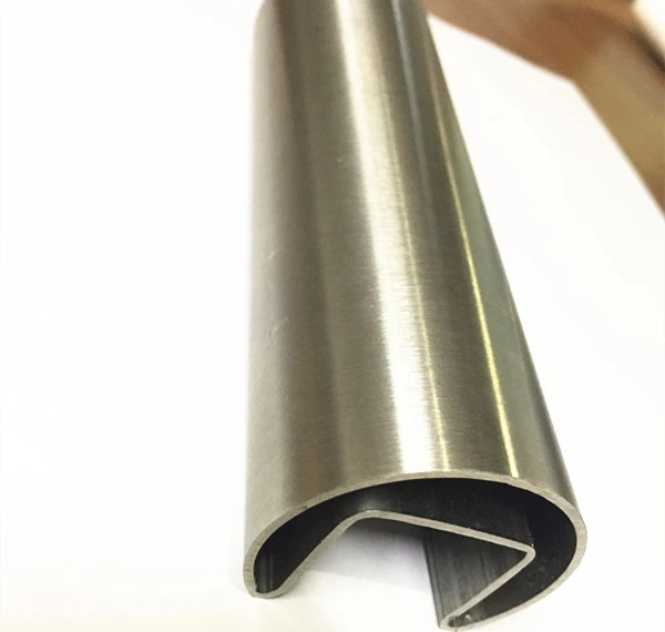 satin finish round 42.4mm groove handrail tubing with 24x24mm groove