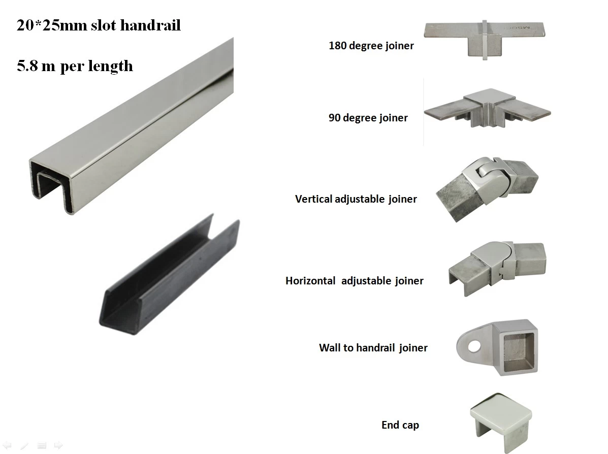 stainless steel groove handrail for glass balcony railing