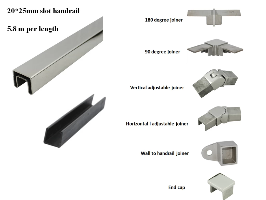 stainless steel handrail and  fittings for 10-12mm  glass
