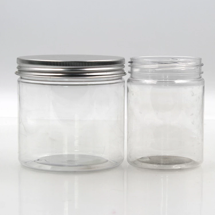 60pcs Clear Plastic Cookies Jars Bottles Silver Aluminum Ribbed