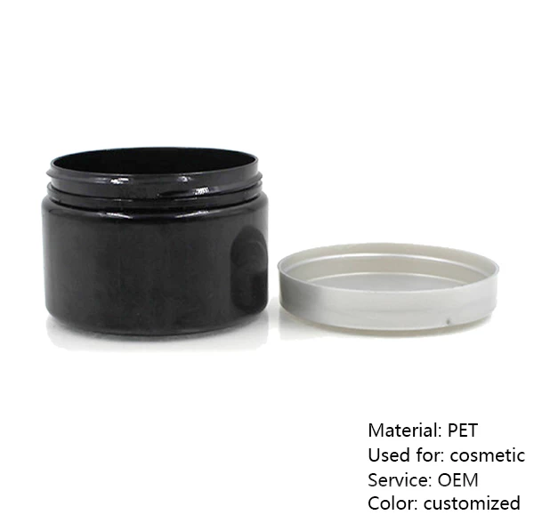 4 oz black PET cosmetic cream jar