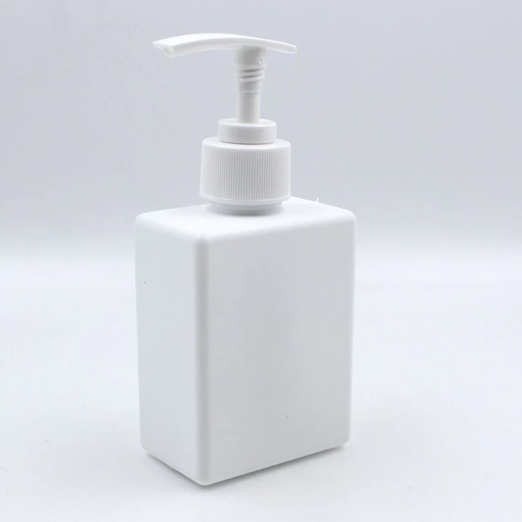 8oz white square shampoo bottle with pump