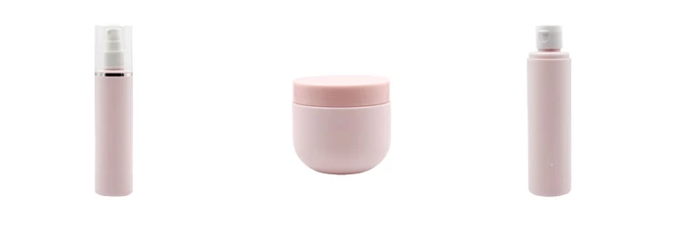 pink cosmetic bottle and jar