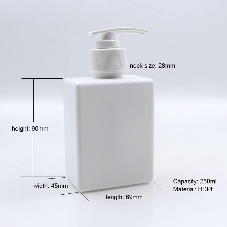 250ml square HDPE white shampoo bottle