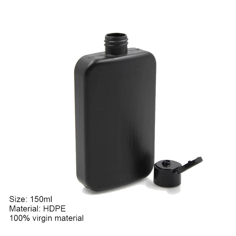 flat black plastic bottle with flip top cap