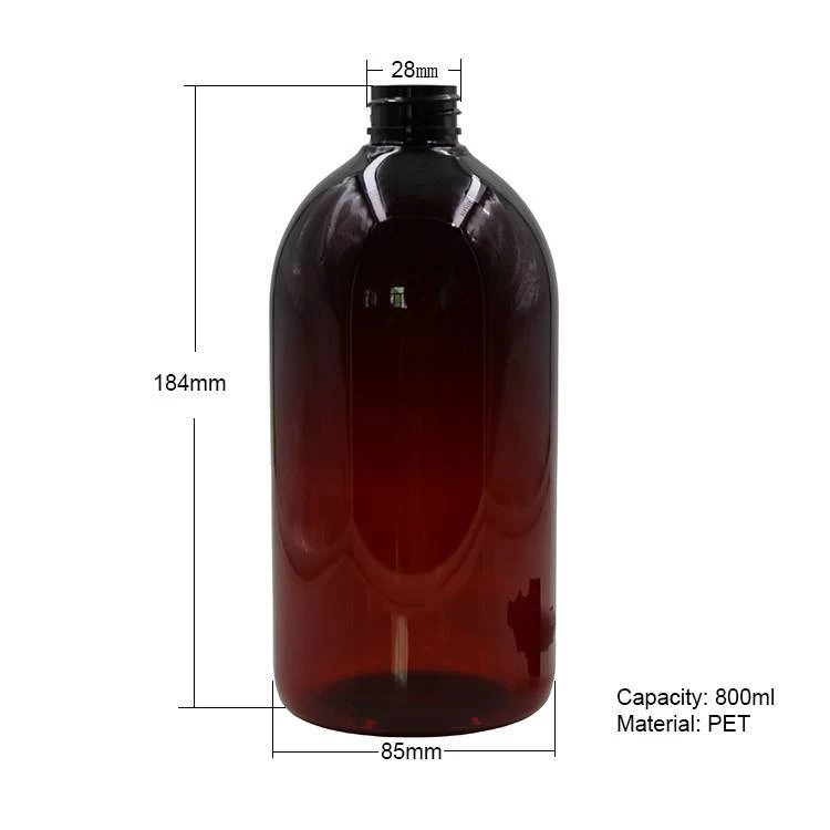 800ml PET boston round shampoo bottle size
