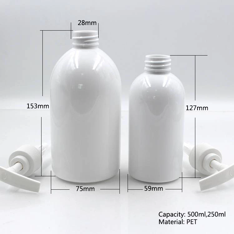250ml 500ml boston round white pump bottle