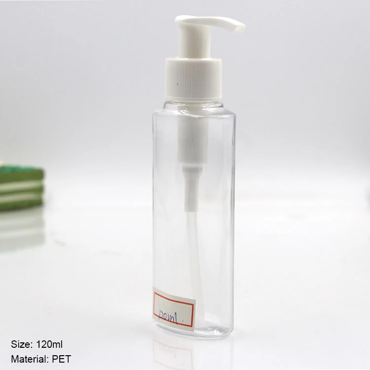 China 120ML Clear Flat PET Bottle With Pump manufacturer