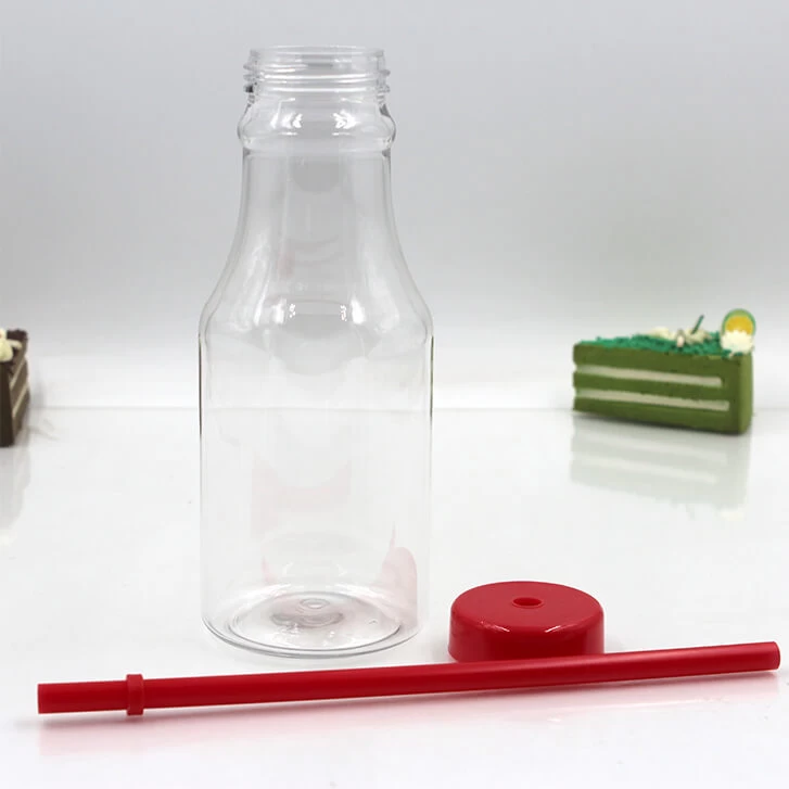300ML Plastic Milk Bottle With Straw