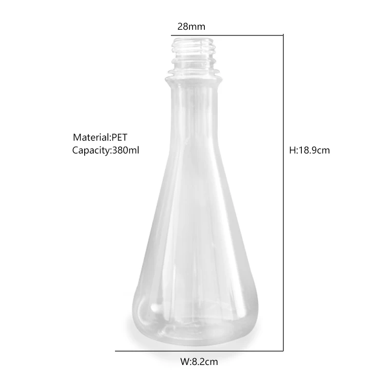 Forme de flacon conique Erlenmeyer 12 oz 380 ml bouteilles de jus en plastique