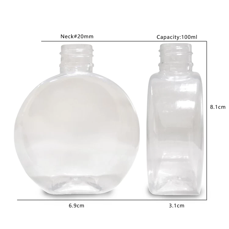 PET Clear Round 100ml PET Tanning Oil Squeeze Plastic Bottle