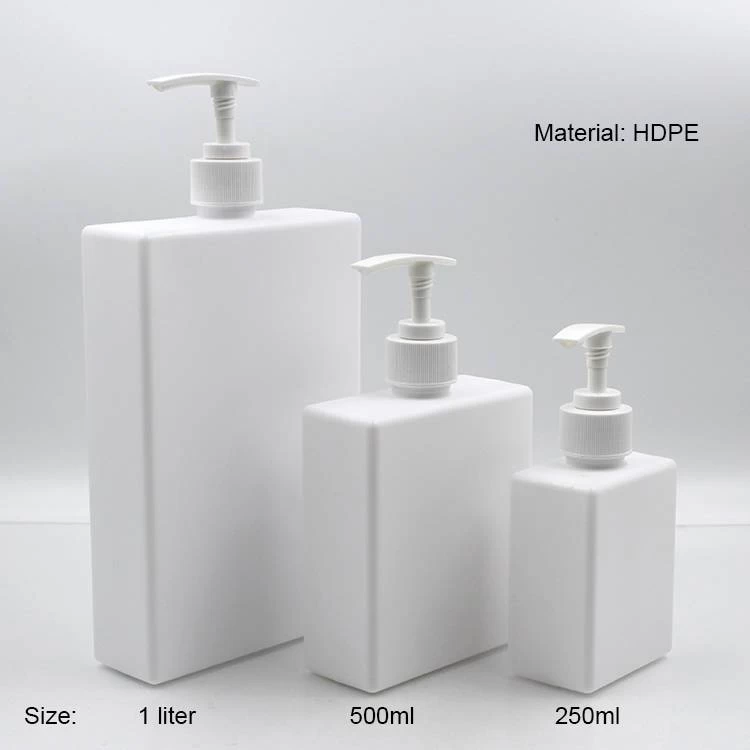 250ml 500ml 1000ml White HDPE Square Pump Bottle