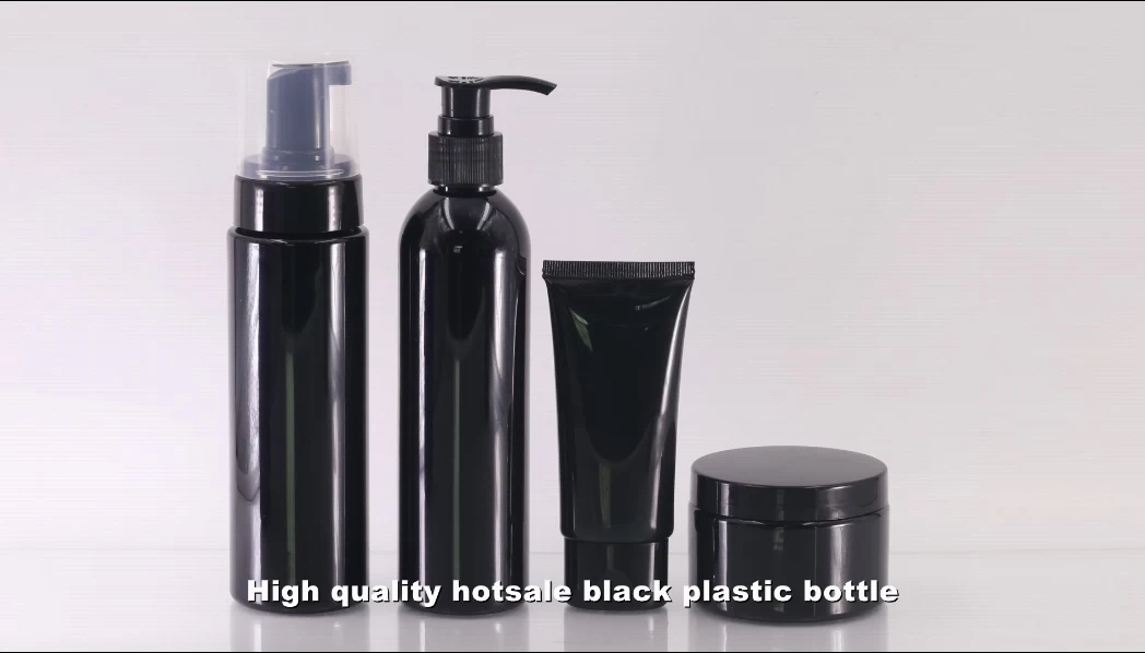 Bottiglia e vaso cosmetici neri