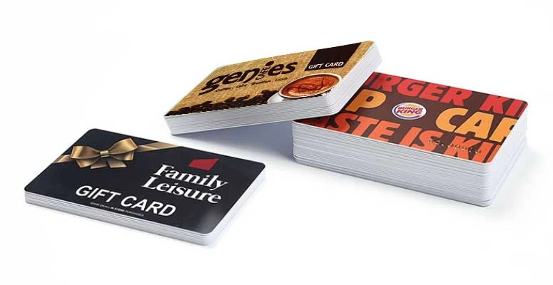 plastic gift cards with badges and barcodes