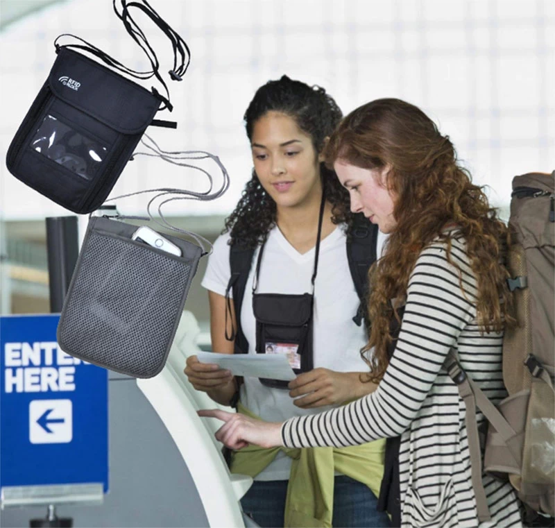 travel anti-theft RFID blocking passport neck wallet