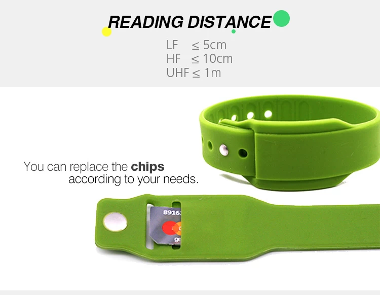 RFID silicone wristband with card slot removable replace RFID chip