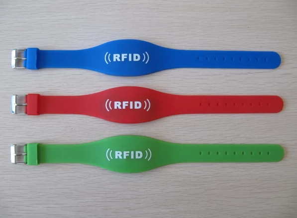 dual frequency silicone RFID wristband with watch button
