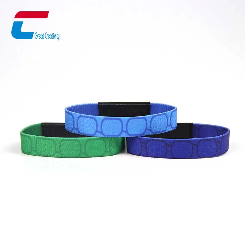Color Cheap RFID/NFC Heat Transfer Elastic Woven Wristband Wholesaler