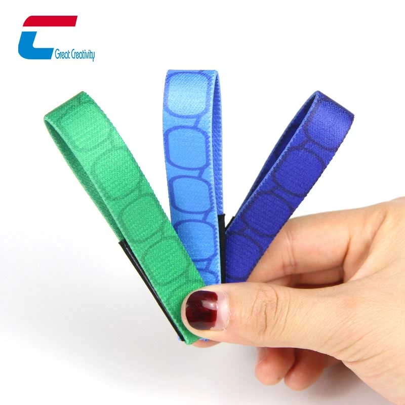 Color Cheap RFID/NFC Heat Transfer Elastic Woven Wristband Wholesaler