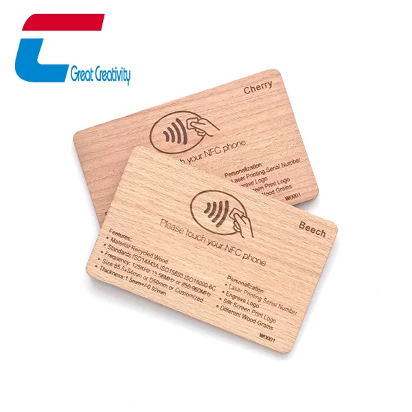 Tarjeta de visita personalizada de impresión láser de madera RFID NFC
