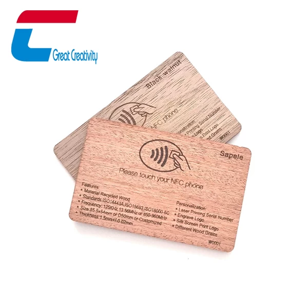 Kundenspezifische Visitenkarte Laserdruck-Holz-RFID NFC
