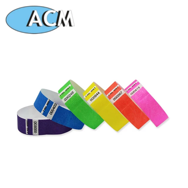 China ACM-W008 MF 13.56mhz wristbands rfid paper printing wristband manufacturer