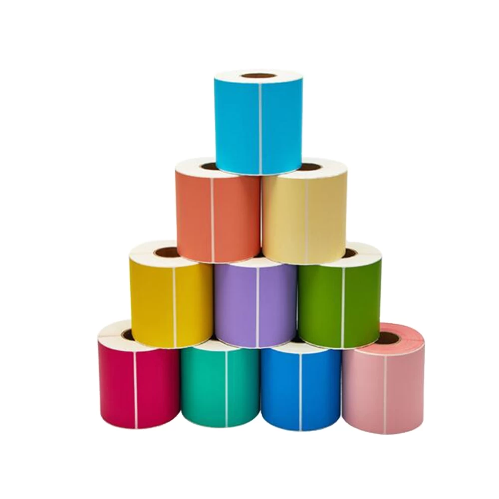 porcelana Rollo de etiqueta autoadhesivo colorido en blanco TRES-APAGADO Color Etiqueta térmica Impresión de papel Impresión de la barra térmica Papel Pegatina RFID fabricante