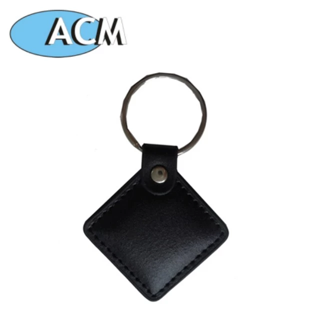 China Rfid Logo Print Pu 13.56mhz Nfc Upscale Keyfob Embossed Customized Leather Keychain manufacturer