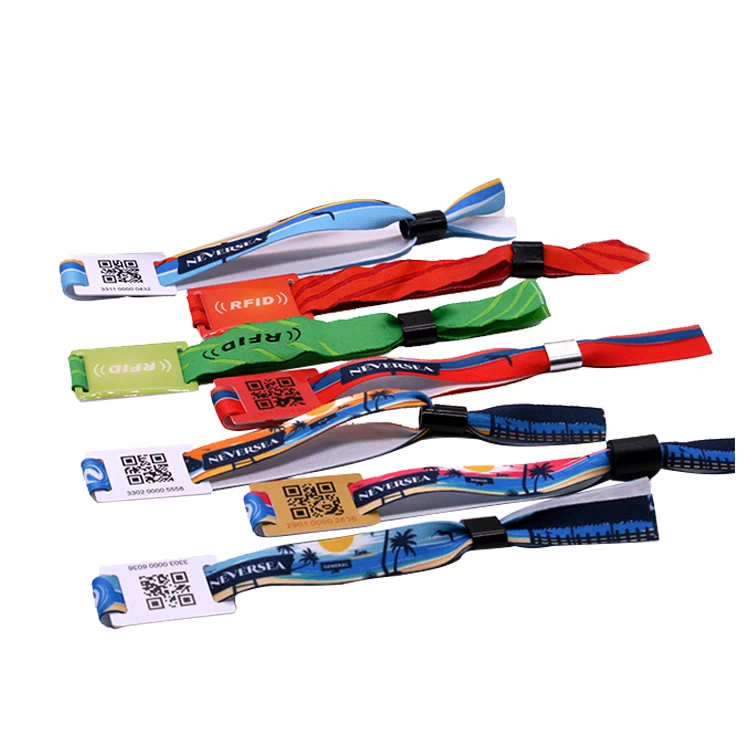 China QR Code RFID Festival One Time Use Fabric Textile Woven Bracelet Custom Wristband for party concert manufacturer