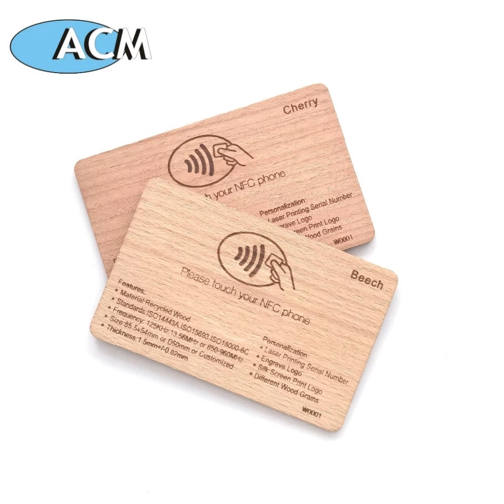China display de cartão de madeira do tamanho de cartão de crédito para casamento com chip rfid fabricante