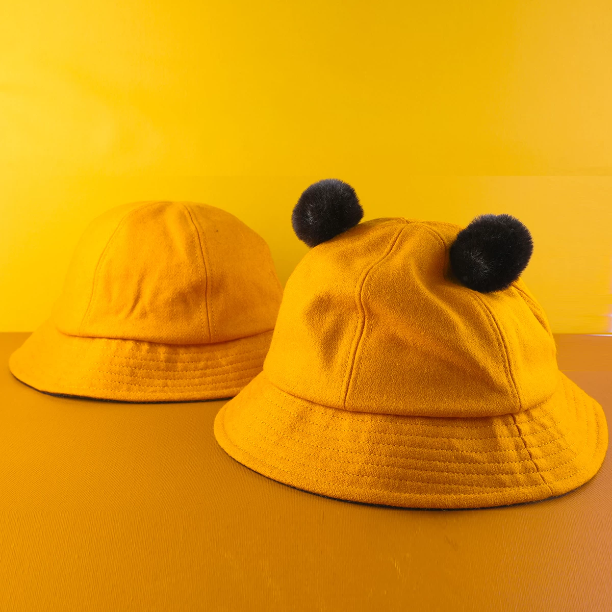 yellow suede bucket hats