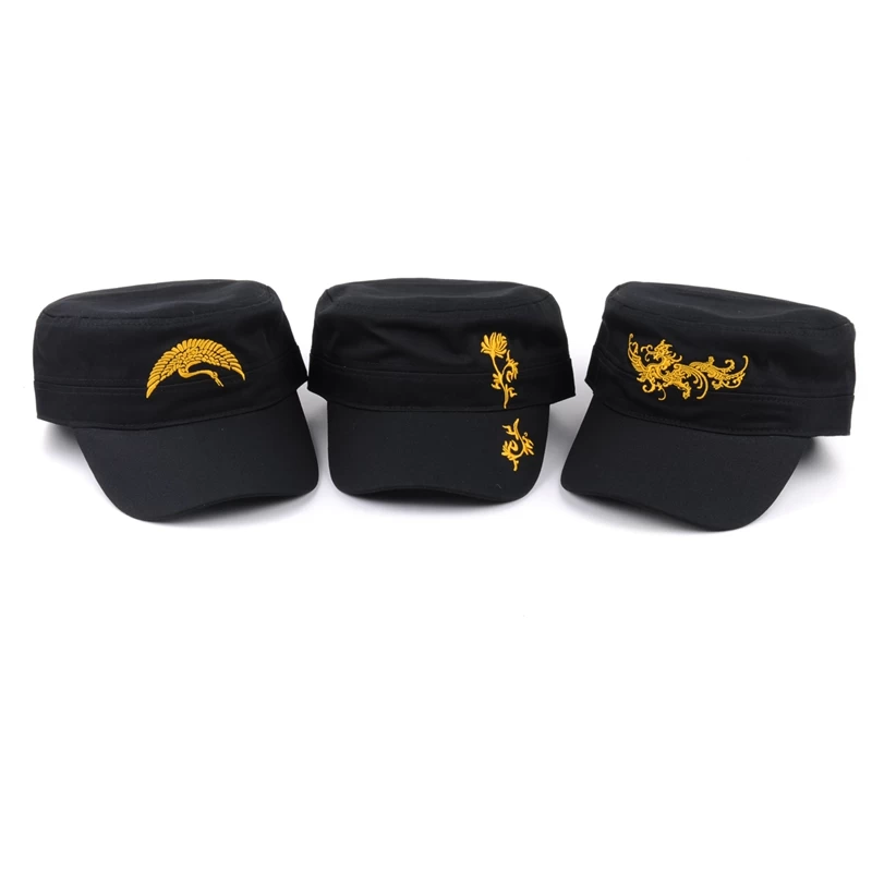 gold embroidery black military cap