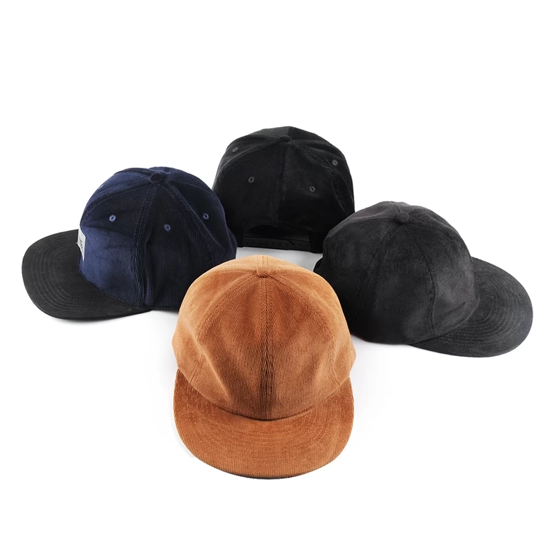 corduroy flat brim snap back flat hat supplier