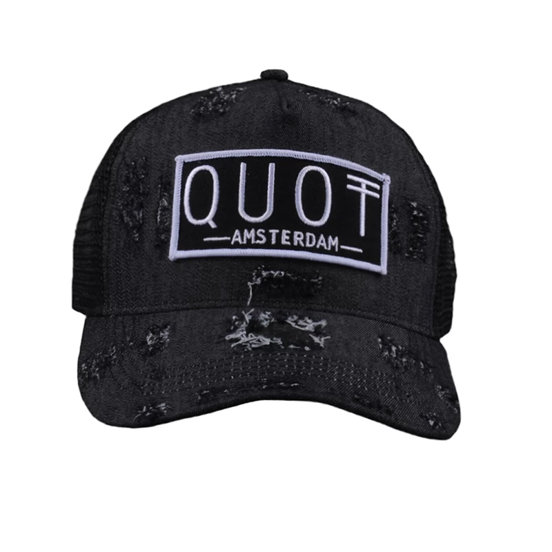 black denim distressed trucker caps, 3d embroidery baseball cap mesh hat, custom mesh hats embroidery logo
