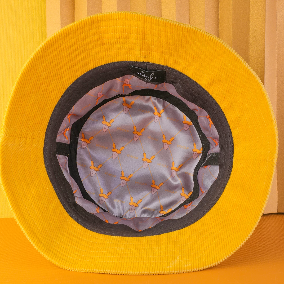 yellow corduroy bucket hats, embroidery vfa logo bucket hats, design logo custom bucket hats