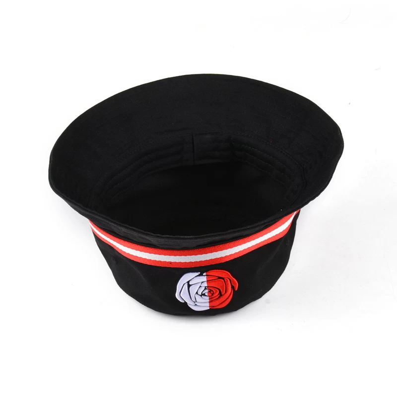embroidery black fashion bucket hats, custom bucket black hats