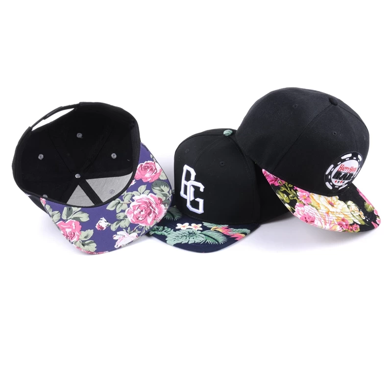 flower brim snapback caps flat hats, design logo snapback hats wholesale